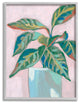 Potted Plant Pink Green Painting, 11"x14", Gray Frame