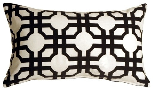 Pillow Decor - Waverly Groovy Grille Throw Pillow, Black and Cream, 12" X 20"