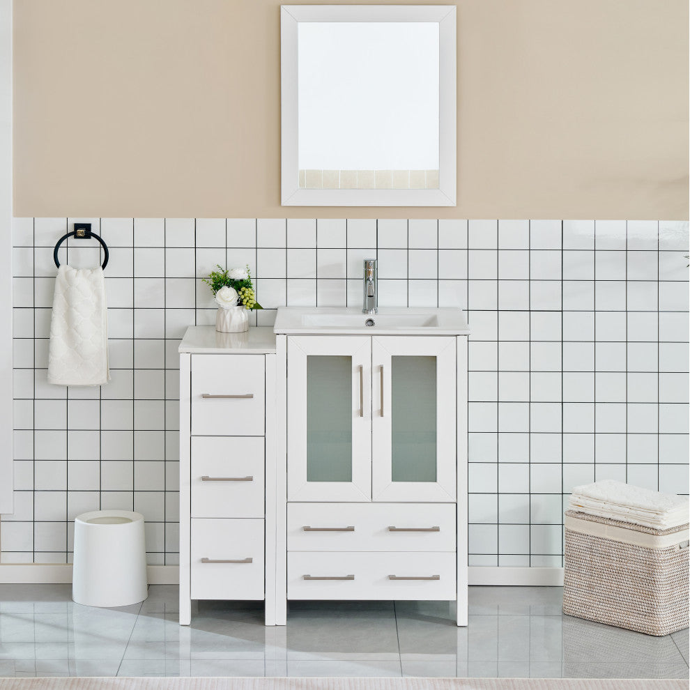 Vanity Art Vanity Set With Ceramic Top, 36", White, Led Sensor-Switch Mirror