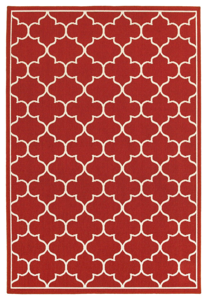 7??10??Red And Ivory Trellis Indoor Outdoor Area Rug