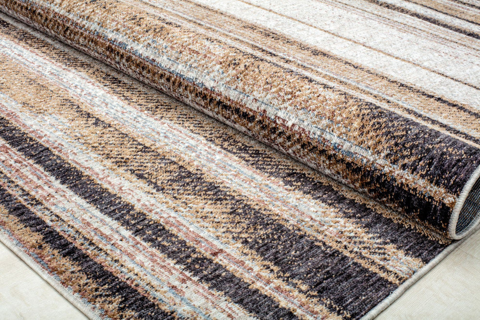 Jade Gazey Brown Stripe Contemporary Brown Recycled Area Rug, 2'6" X 4'