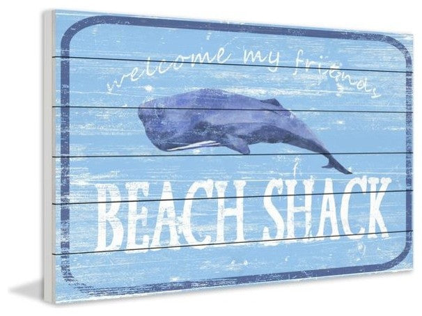 "Shack at the Beach" Painting Print on White Wood, 60"x40"