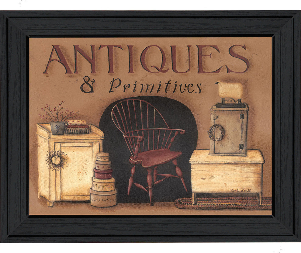 "Antiques and Primitives" By Pam Britton, Printed Wall Art, Black Frame