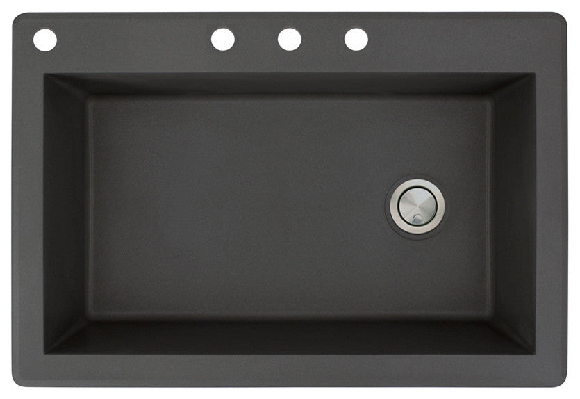 Radius 33" silQ Granite Drop-in Single Bowl Kitchen Sink with 4 Holes in Black