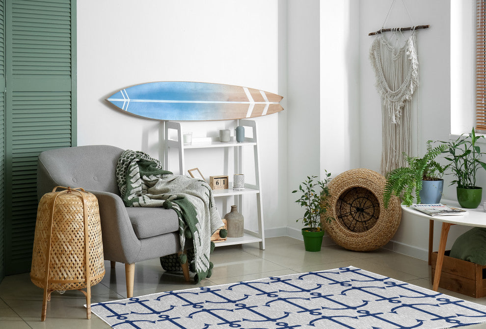 Anchor Pattern Nautical & Coastal Chenille Area Rug, Nautical Navy, 4'x6'