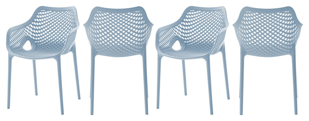 Mykonos Outdoor Patio Dining Chair (Set of 4), Sky Blue, With Arms