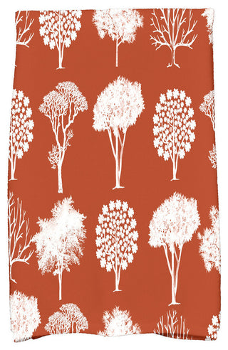 Field of Trees Floral Print Kitchen Towel, Rust