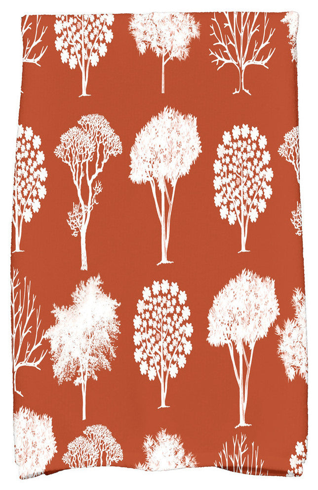 Field of Trees Floral Print Kitchen Towel, Rust