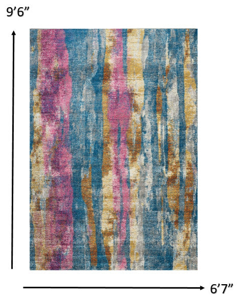 7' X 10' Pink And Blue Abstract Power Loom Area Rug
