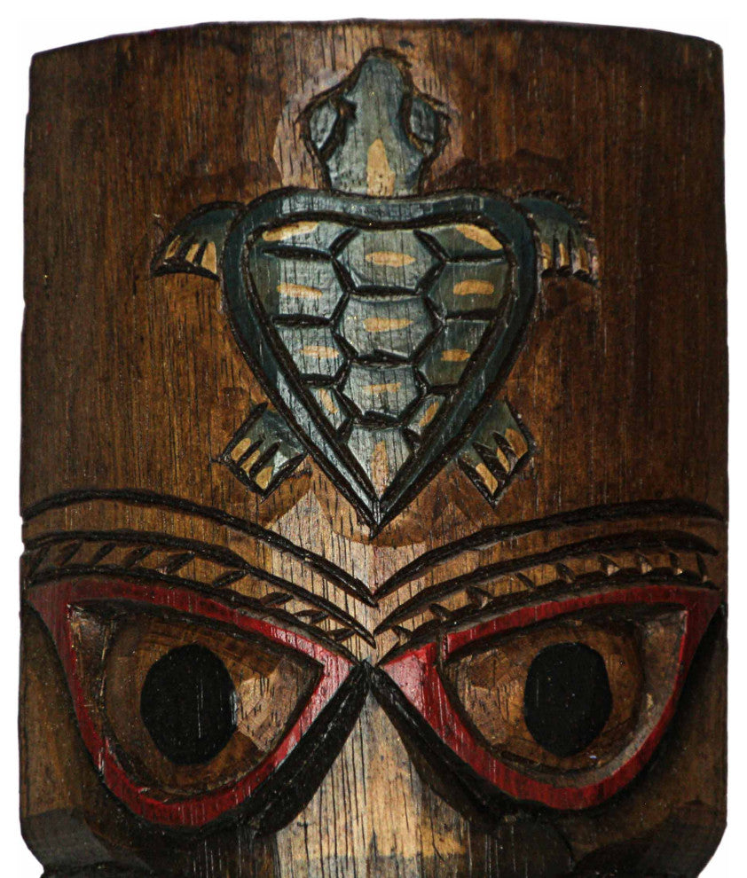 Set of 3 Double Tiki Mask Ocean Totem Hand Carved Wall Decor Sculpture 24 Inch
