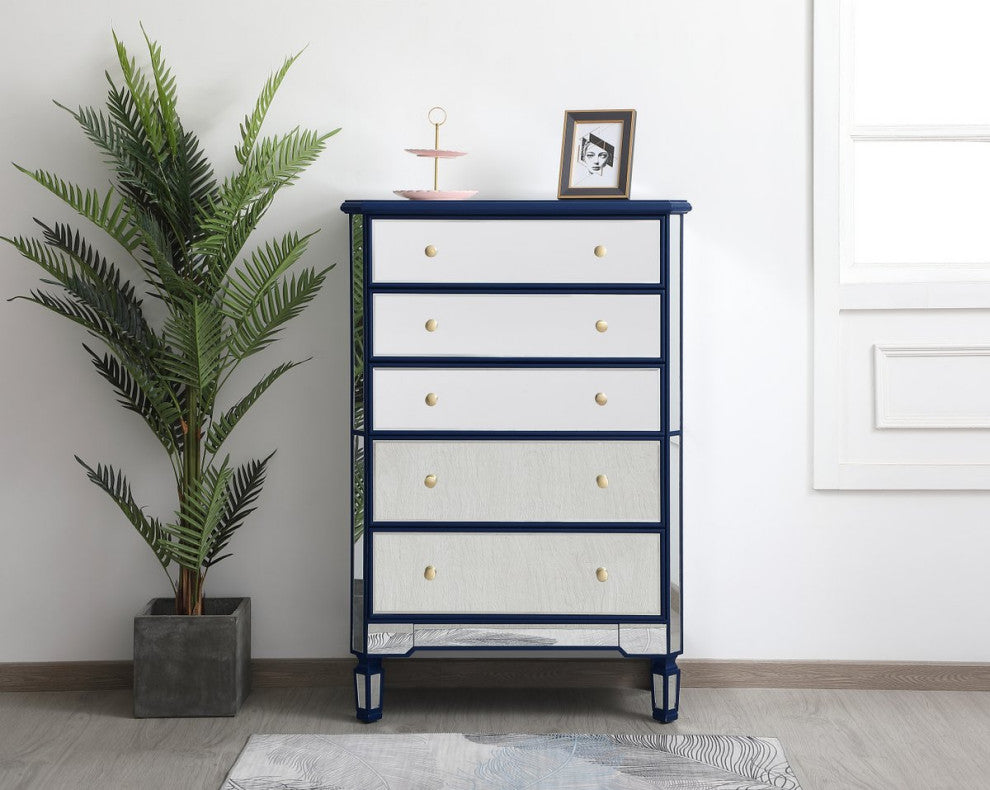 Elegant MF6-1026BL 33"Mirrored 5 Drawer Chest, Blue