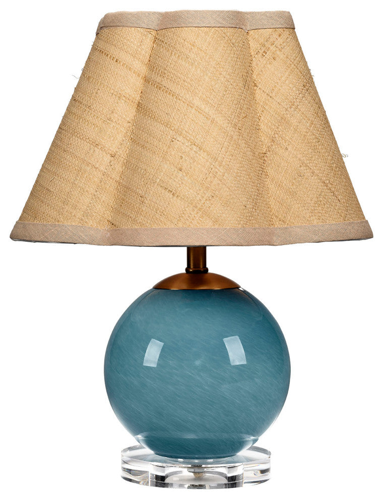 Dottie Blown Glass Table Lamp With Raffia Shade, Blue