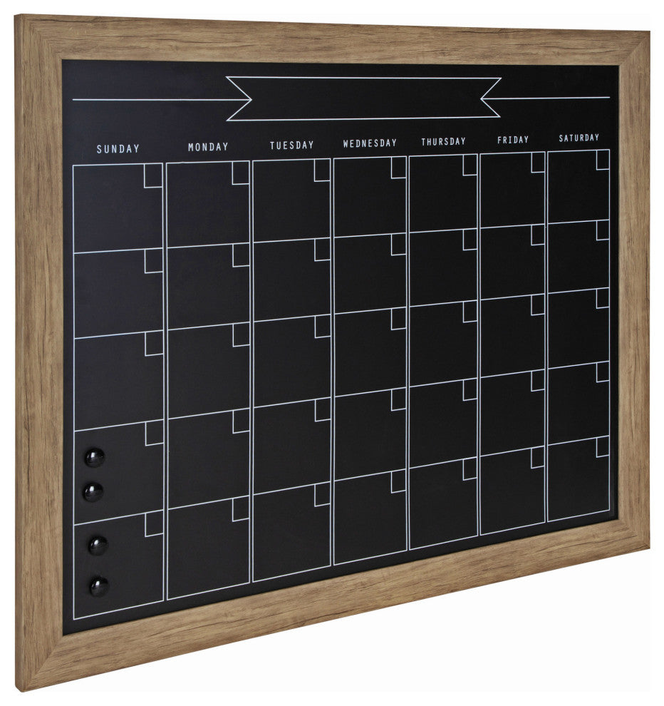 Beatrice Framed Magnetic Chalkboard Calendar, Rustic Brown 27x33