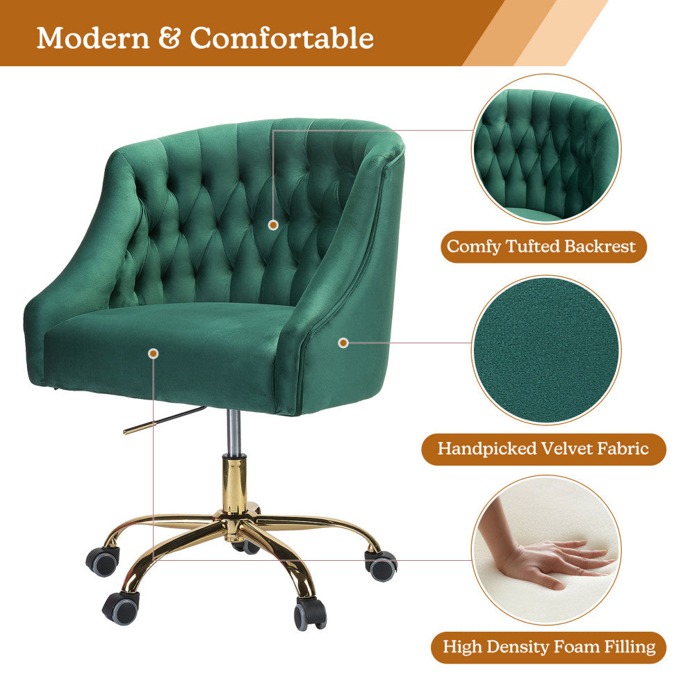 Home Office Swivel Chair with Button-Tufted Back, Green