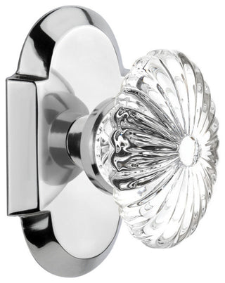 Cottage Plate Passage Oval Fluted Crystal Glass Knob, Bright Chrome