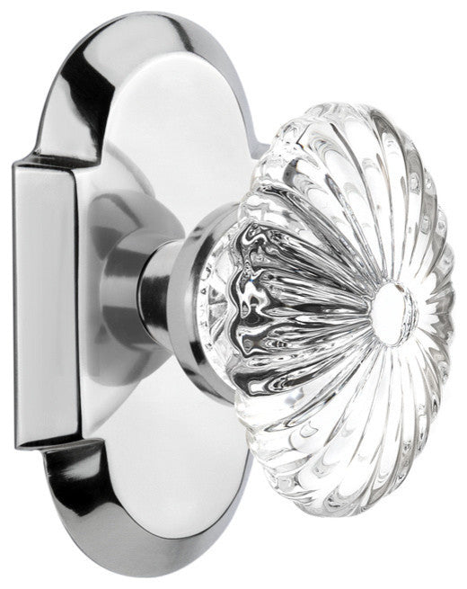 Cottage Plate Passage Oval Fluted Crystal Glass Knob, Bright Chrome