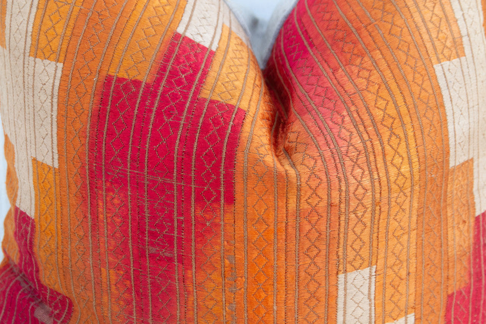 Terracota Gold Silk Phulkari Pillow
