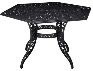 Outdoor Hexagonal Dining Table, Cast Aluminum Frame with Mesh Top, Matte Black