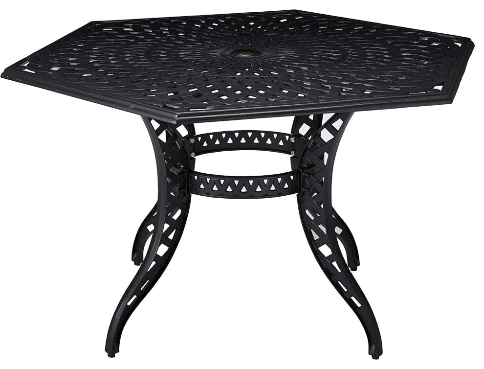 Outdoor Hexagonal Dining Table, Cast Aluminum Frame with Mesh Top, Matte Black