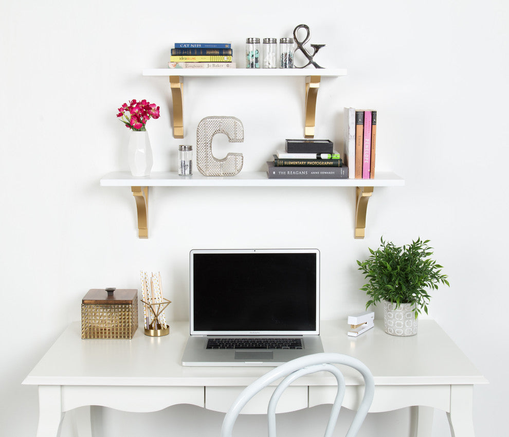 Corblynd Traditional Wood Wall Shelf, White, Gold, 36
