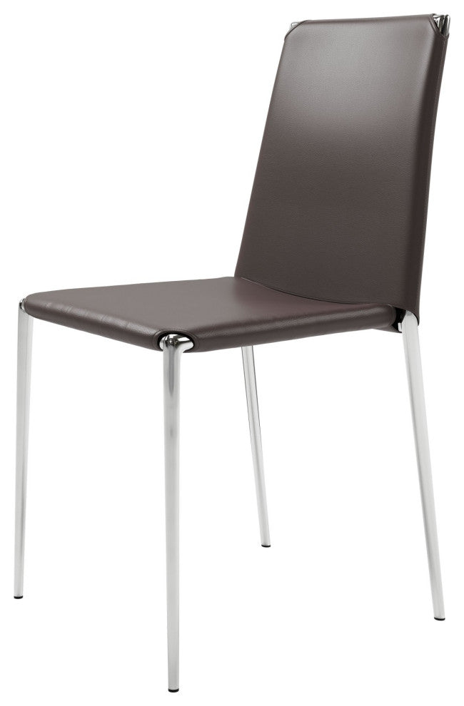 Dining Chair, Set of 4, Steel Metal, Fabric, Brown Black Chrome, Cafe Bistro