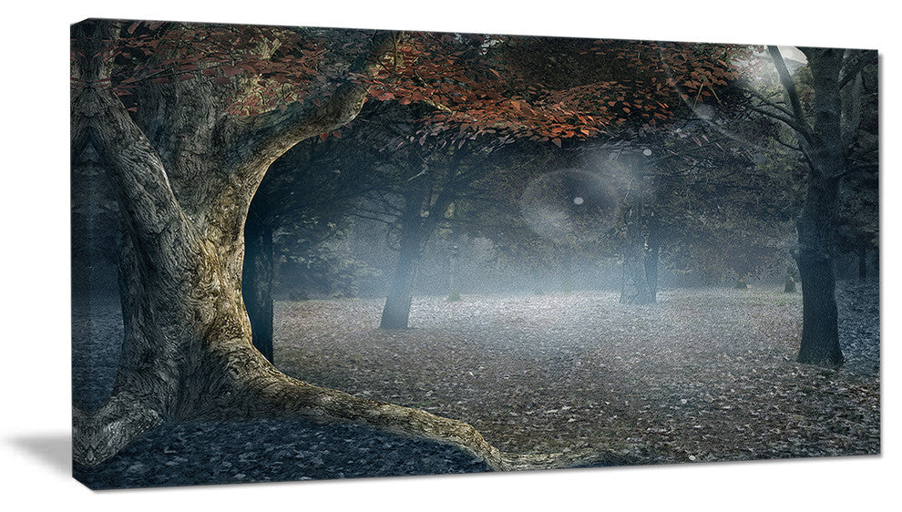 "Big Trees in Dark Foggy Forest" Canvas Print, 32"x16"