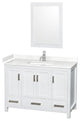 48"SGL Bathroom Vanity White, Carrara Cult. Marble Countertop, Sink, 24" Mirror