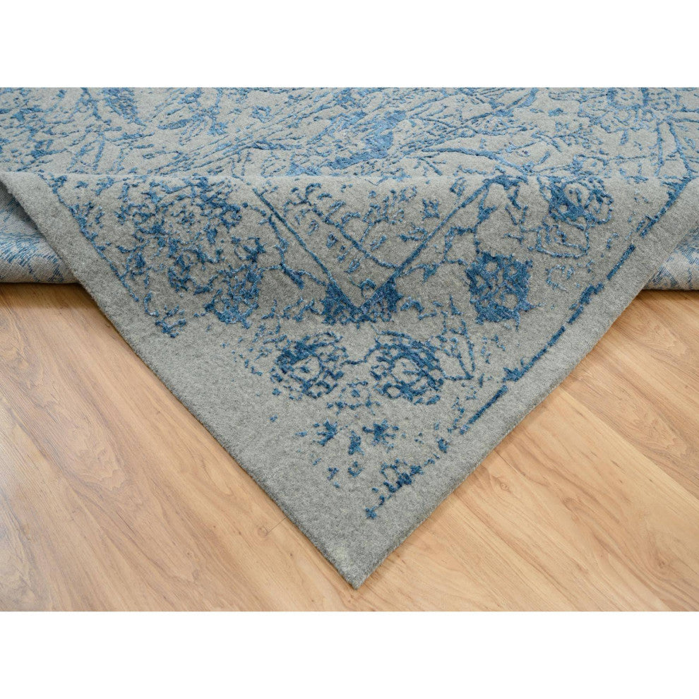 Gray Fine Jacquard Hand Loomed Wool and Plant Based Silk Square Rug 11'10"x12'0"