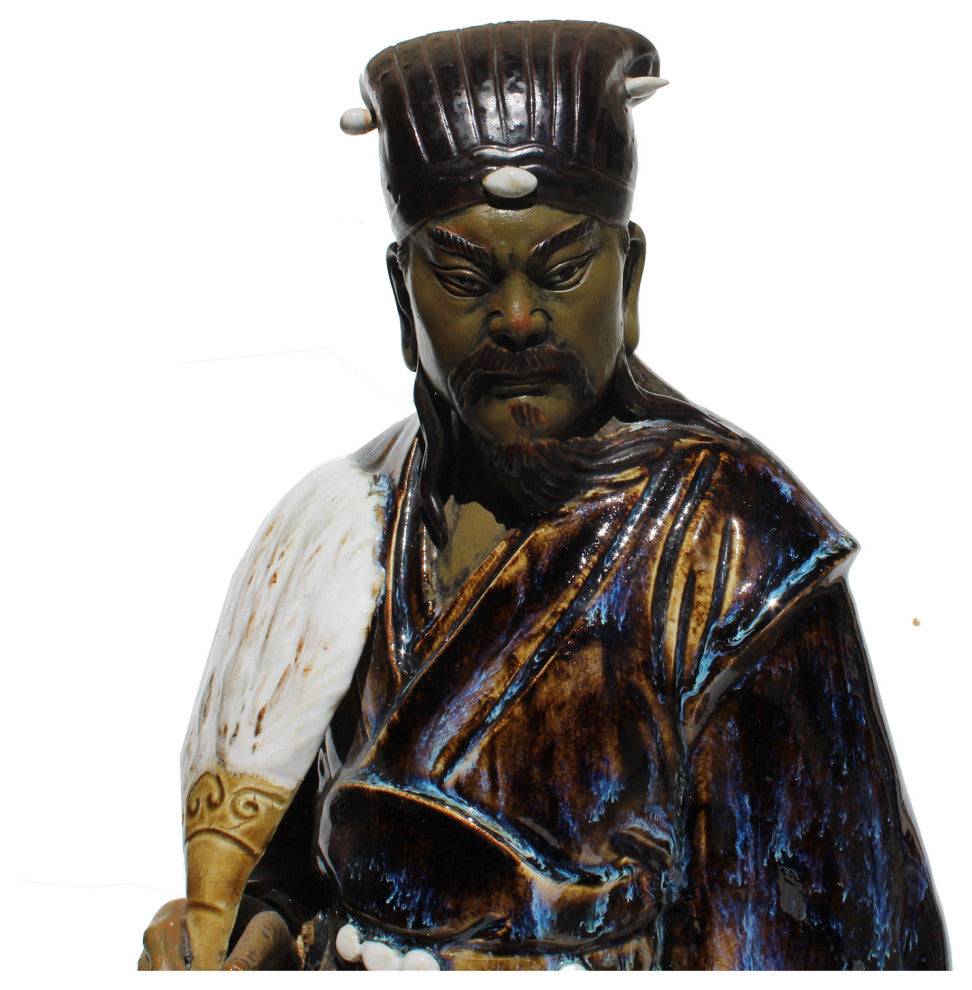 Chinese Ceramic Blue Glaze Historic Zhuge Liang Figure Hws387