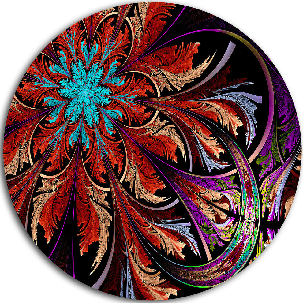 Fractal Flower In Dark Red Digital Art, Floral Round Wall Art, 11"