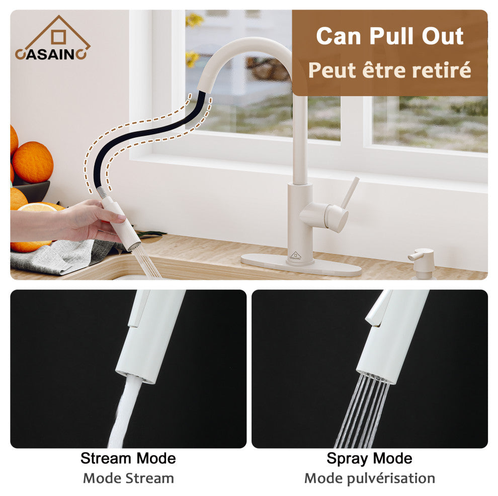 Touchless Pull Down Single Handle Kitchen Faucet With LED Function, Matte White