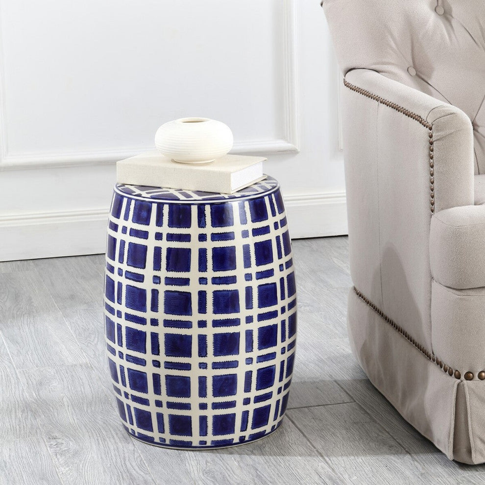 Safavieh Eytan 18.25" Garden Stool, Navy/White