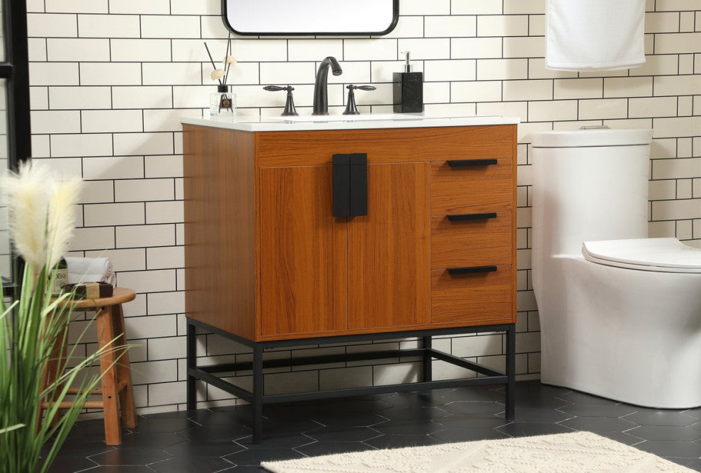 Home Living 22" Modern Teak-Light Bathroom Vanity