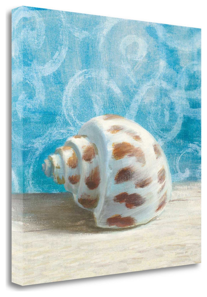 18" Mod Blue Scroll Coastal Conch 2 Giclee Wrap Canvas Wall Art