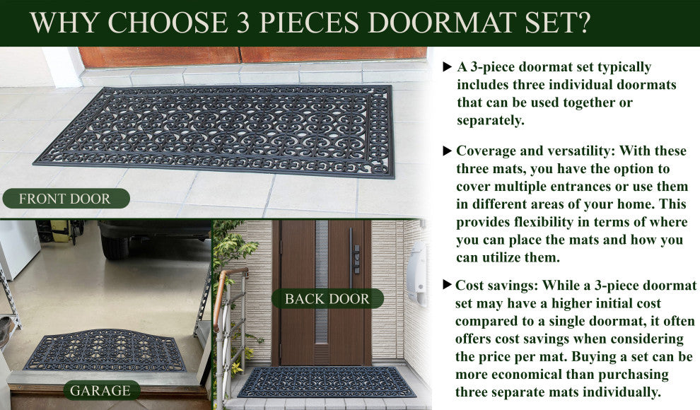 Rubber Grill Matching Doormat Set, Patio/Garage, Heavy Duty, 3-Piece Set