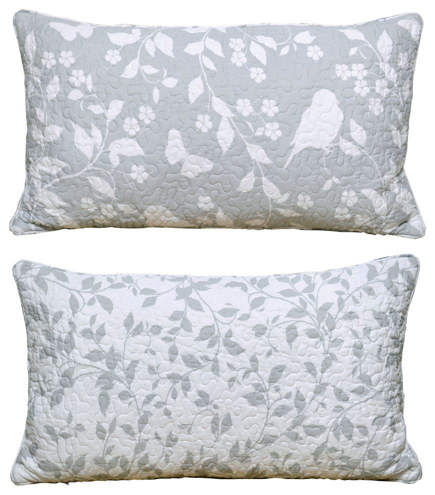 Birdsong 2 Piece Lumbar Pillow Shell Sets, Gray, (2) 14" X 26"