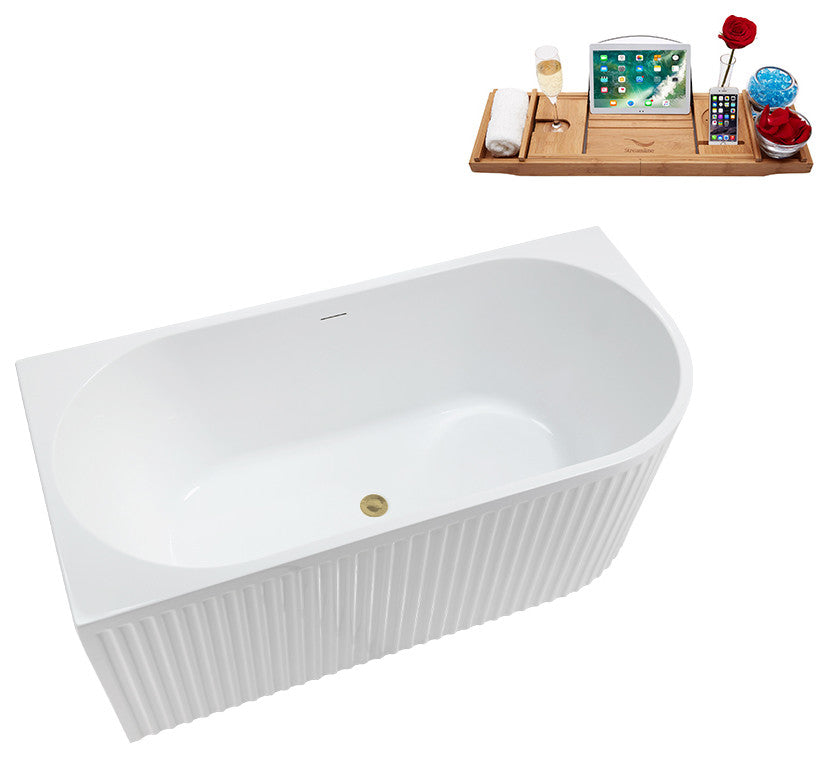 59" Streamline Bathtub and Tray With Drain, Brushed Brass