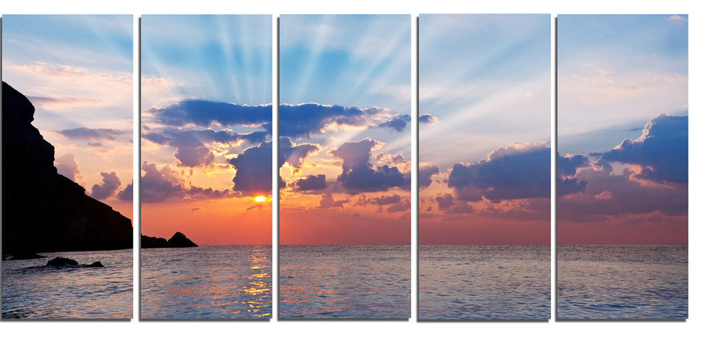 Beautiful Raising Sun and Mountains, Landscape Canvas Art, 60"x28", 5 Panels