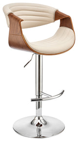 Gionni Adjustable Swivel Cream Faux Leather and Walnut Wood Bar Stool