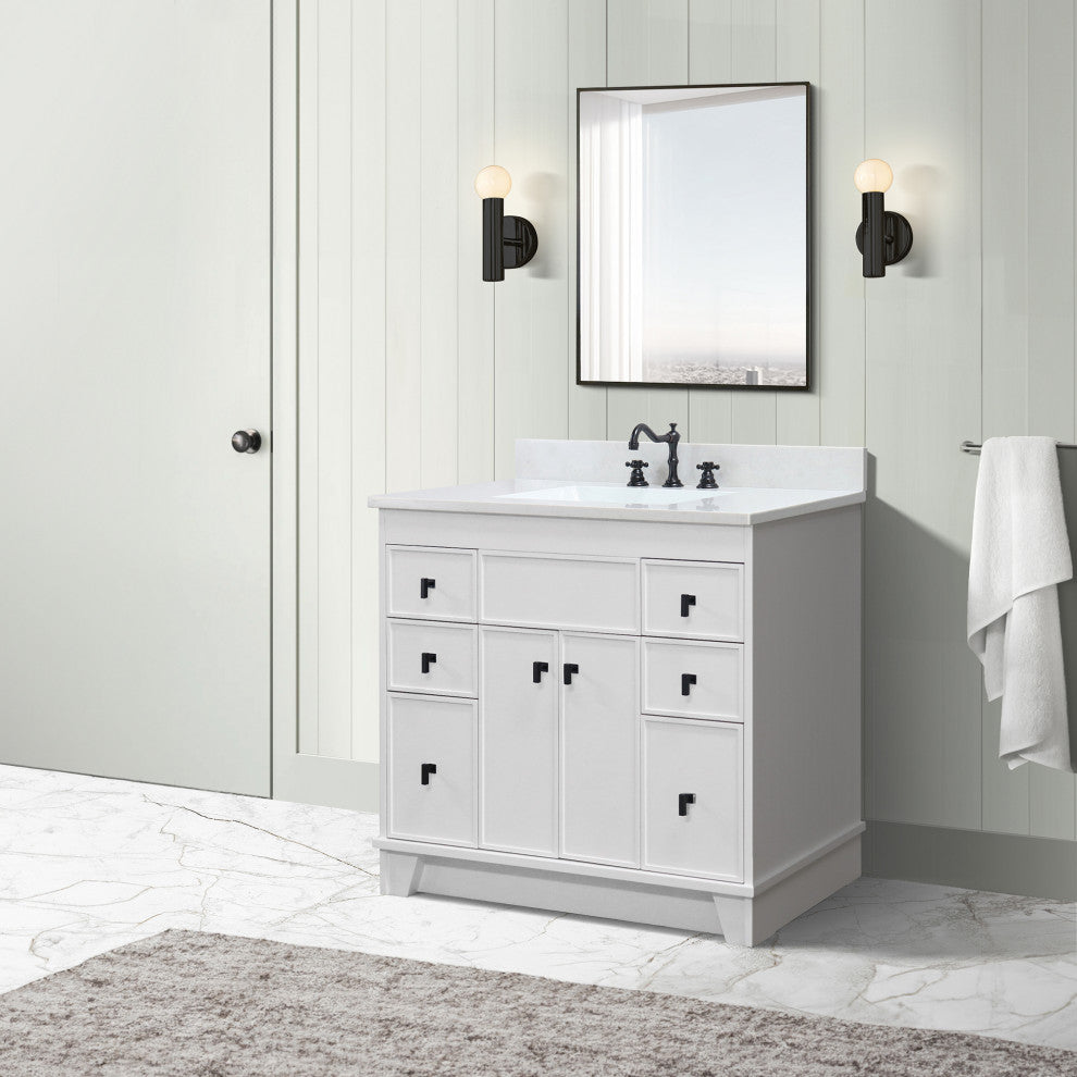 39" Single Sink Vanity, White Finish With Engineered Stone Top