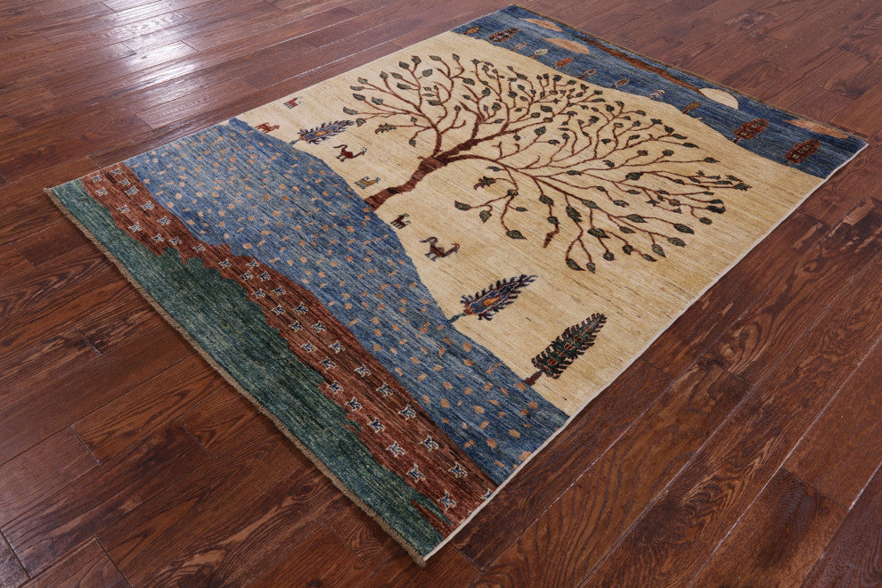 4' 9" X 6' 4" Tribal Persian Gabbeh Hand Knotted Rug - Q12290