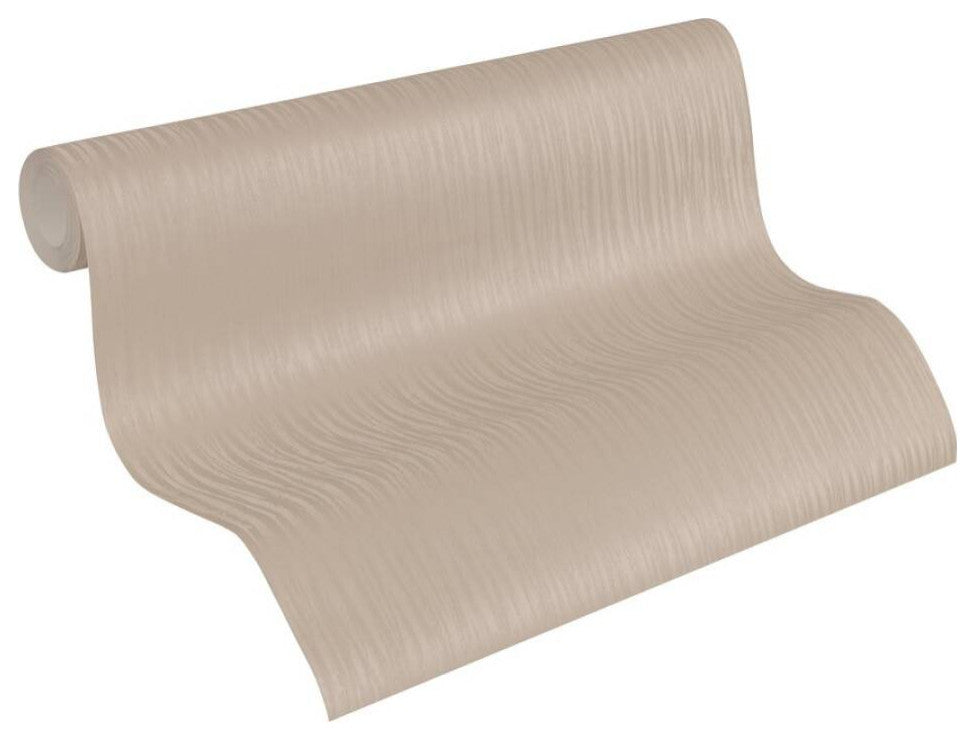Plain Textured Wallpaper Featuring Solid Color, Beige Metallic, 1 Roll