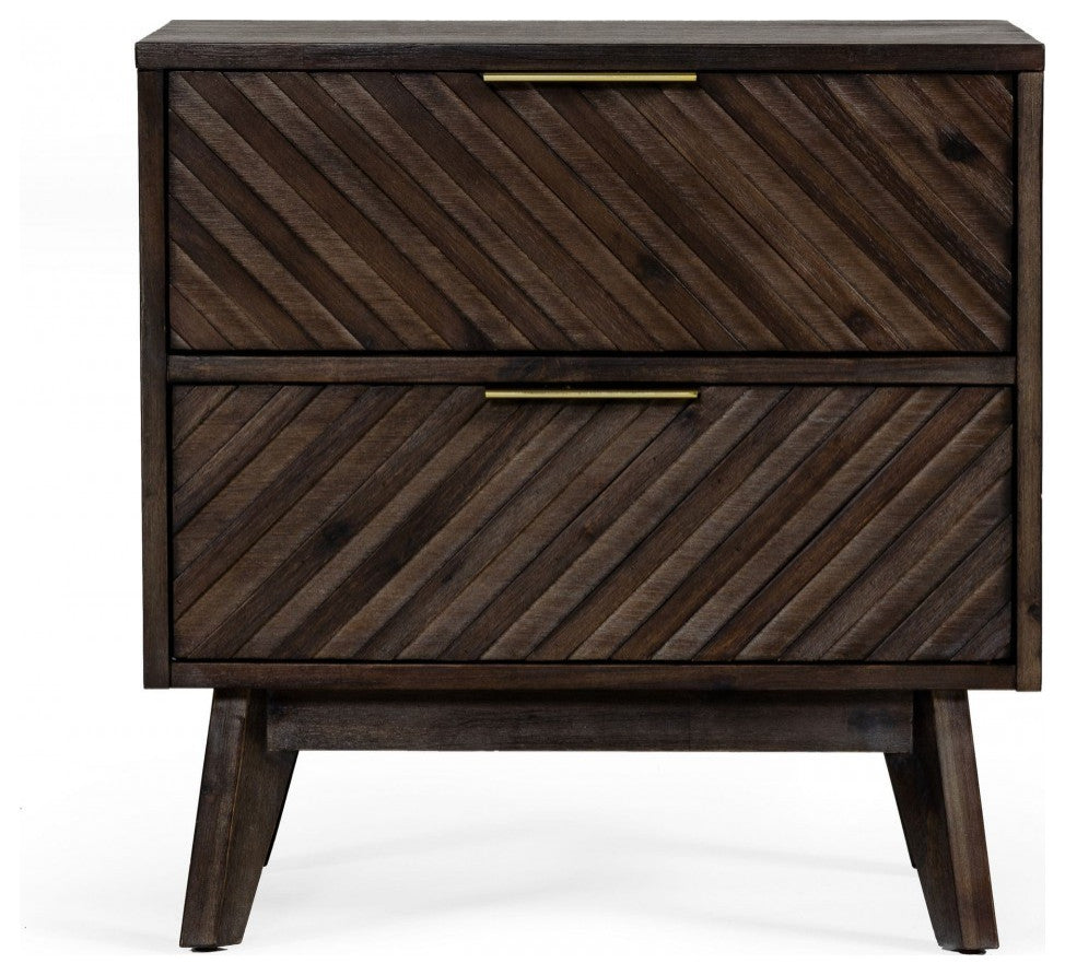 Classic Chevron Dark Brown Nightstand with Two Drawers