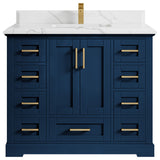 Boston 42 Single Sink Bath Vanity in Navy Blue 1.5" White Quartz
