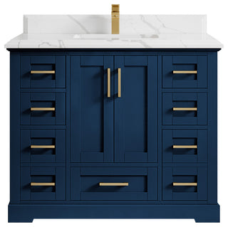 Boston 42 Single Sink Bath Vanity in Navy Blue 1.5" White Quartz