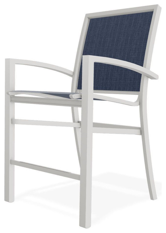 Kendall Sling Balcony Height Stackable Outdoor Stool, Mavi/Snow