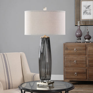 Uttermost Vilminore Metal and Glass Table Lamp in Gray/Brass/Beige