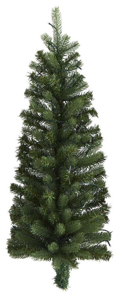 3' Flat Back Wall Hanging Artificial Christmas Tree With 35 Clear LED Lights