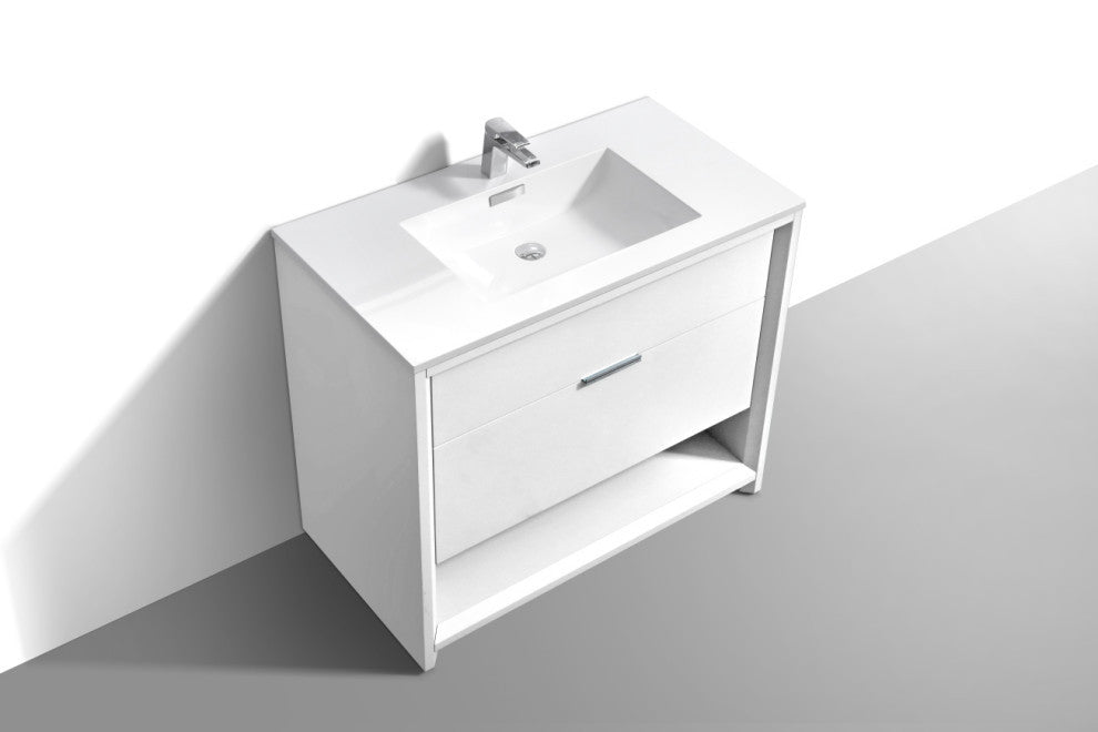 KubeBath Nudo 36'' Floor Mount Modern Bathroom Vanity, Gloss White