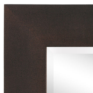 Beveled Wall Mirror, Bronze on Black Metallic Shagreen Leather Framed Mirror